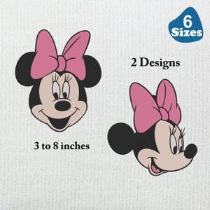 Minnie Mouse Embroidery Designs - 2 designs - 6 inch size each instant download   Minnie mouse embroidery
