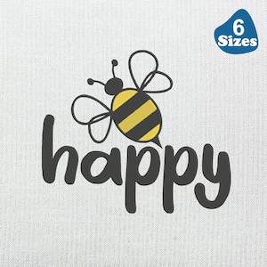 Glückliche Biene-Stickerei, 6 Größen, Biene Maschinenstickerei, kleine Biene-Stickerei, glückliche Stickerei, Sweatshirt-Stickerei