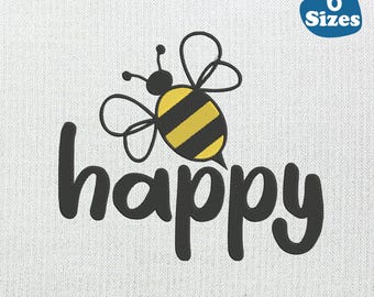 Happy Bee Embroidery Design: 6 Sizes (Digital Download)