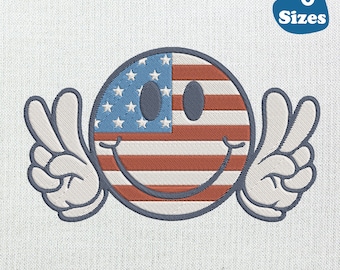 American Flag Smiley Face Embroidery Design: Retro Star (6 Sizes) (Digital Download)