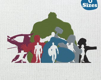 Diseño de bordado a máquina Hero's Assemble: archivos de bordado de superhéroes, descarga instantánea, 6 tamaños