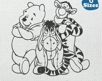 Winnie the Pooh Embroidery Design: Pooh, Tigger, Piglet, Eeyore (Digital Download, 6 Sizes)