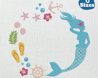 Mermaid Monogram Embroidery Design: Starfish Frame (6 Sizes) (Digital Download
