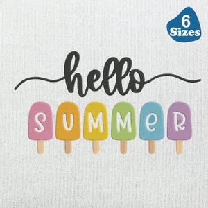 Hello Summer Embroidery Design, 6 sizes, Instant Download