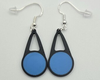 Modern Teardrop Dangle Earrings – 3D Printed PLA with Blue Accents & Silver-Plated Hooks