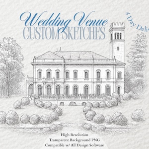 Wedding Venue Hand Drawn Illustration, Digital File, Digital Wedding Venue, Custom Sketch, Drawing, Hand Drawn Fine Line Drawing