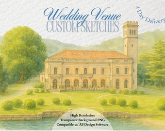 Custom Wedding Venue Illustration For Invitations, Personalized Watercolor Venue Portrait, Digital Download, Fast Turnaround
