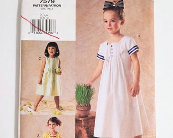 Uncut Vogue for Me 7579 Childrens Dress, Fitted A-Line Dress Below Mid-Knee, Pattern For Child, Sizes 2 3 4, Sewing Pattern, Vintage Pattern