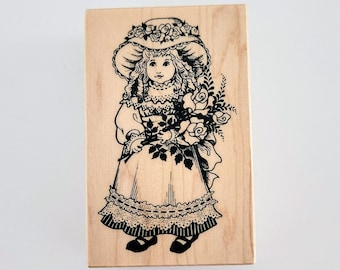 Victorian Girl/Doll Rubber Stamp PSX G-477, Vintage Wood Mounted Rubber Stamp, Cardmaking, Scrapbooking, Crafting