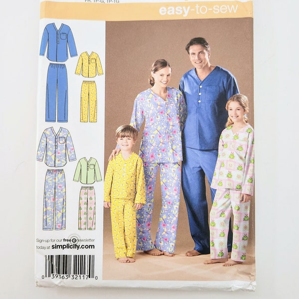 Uncut Simplicity 2823 Unisex Childs, Teens' And Adults' Top And Pants, Easy To Sew, Sizes XS - L And XS - XL, Sewing Pattern For Family