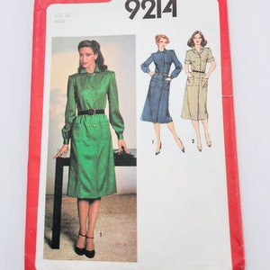 70&#39;s Uncut Simplicity 9214 Misses&#39; Mock-Wrap Step-In Dress, Top-Stitched Double Breasted Dress, Size 14 Bust 36, Vintage Sewing Pattern