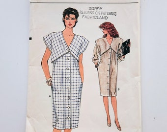 80s Uncut Very Easy Vogue 9004 Misses' Dress, Semi-Fitted Straight Dress Below Mid-Knee Dropped Shoulders, Size 18, Vintage Sewing Pattern