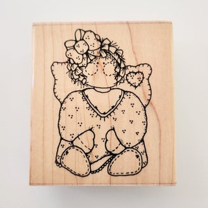Rubber Stamp Emily Angel Doll Q 156 DOTS, Wood Mounted Rubber Stamp, Country Angel With Bow, Scrapbooking, Card Making, Craft Supply
