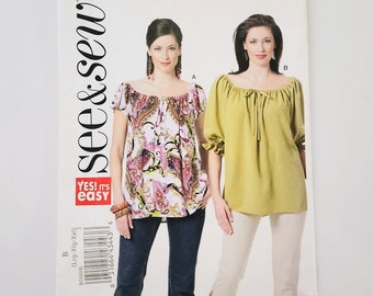 Uncut See & Sew 5480, Misses' Loose-Fitting Pullover Top, Short Sleeves, Sizes L XL XXL, Yes It's Easy Sewing Pattern