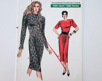 80s Uncut Very Easy Very Vogue 7000 Misses' Misses' Petite Dress, Fitted Straight Dress Below Mid-Knee, Sizes 6 8 10, Vintage Sewing Pattern