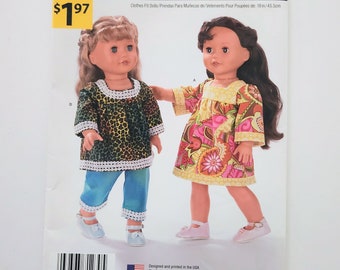 Uncut Simplicity 1230, 18 Inch Doll Clothes Dress With Pockets, Top, Pants, Doll Clothing, One Size, It's So Easy Sewing Pattern