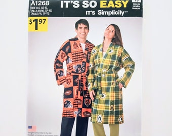 Uncut Simplicity 1268 Misses', Men's And Teens' Robe, Sizes XS S M L XL, It's So Easy Unisex Sewing Pattern