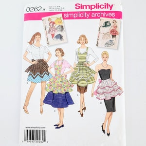 Uncut Simplicity 0262 Misses&#39; Aprons, Four Looks, Has Pocket, Simplicity Archives, Sizes S-M-L (10 12 14 16 18 20), Sewing Pattern