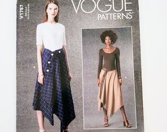 Uncut Vogue V1787 Misses' Wrap Skirts Asymmetric Front Button Closure, Choose Your Size 8 - 16 Or 16 - 24, Sewing Pattern