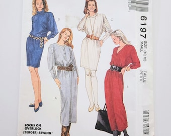 Uncut 90's McCall's 6197 Misses' Dresses In Two Lengths For Stretch Knits Only, Size Small 10-12, Vintage Sewing Pattern, Women's Pattern