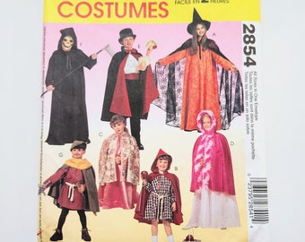 Uncut McCall's 2854 Costumes Cape Tunic Cummerbund Bow Tie Hat Cowl Sizes Children's, Boys And Girls 2 Thru 12, Halloween Pattern, Dress Up