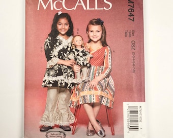 McCall's 7647 Children's & Girl's Dress, Top, Pants, 18" Doll Top And Pants, Sewing Pattern, Sizes 2-8
