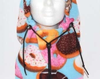 Donut Lover Fleece Balaclava, Winter Adjustable Hat, Adult Unisex, Neck Gaiter Warmer, Unique Handmade Gift