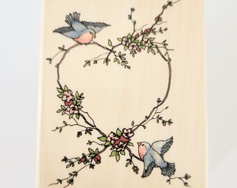 Loves Nest Uptown Rubber Stamp #K25083, Wood Mounted Rubber Stamp, Heart And Birds, By Sandi Gore Evans, Cardmaking, Scrapbooking, Crafting