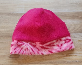 Rose Mauve With Pink Tie Dye Fleece Beanie Hat With Double Band For Warmth, Gift For Her, Gift For Women, Women's Gift, Women's Fleece Hat