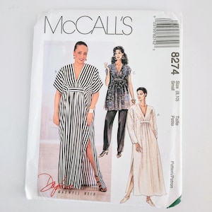 May include: A McCall's sewing pattern packet featuring three dress designs. The front of the packet displays illustrations of the finished garments, including a striped maxi dress, a patterned top with pants, and a long dress with a slit. The packet includes the number 8274.