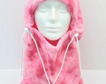 Pink Blended Tie Dye Balaclava Fleece Winter Hat, Neck Gaiter, Neck Warmer, Adult Unisex, Unique Handmade Gift