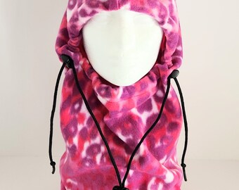 Pink And Purple Cheetah Balaclava Fleece Winter Hat, Neck Gaiter, Gift For Women, Neck Warmer, Unique Handmade Gift