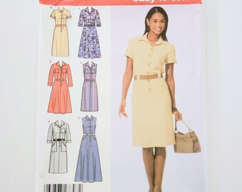 Uncut Simplicity 4995 Misses'/Miss Petite Shirt Dress With Slim Skirt And Flared Skirt, Sizes 8 10 12 14, Easy To Sew Sewing Pattern