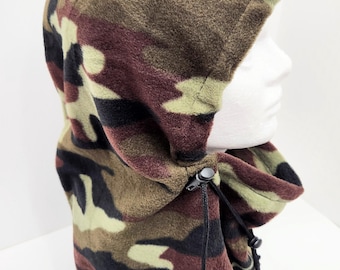 Camo Fleece Balaclava Hat: Hunting Neck Gaiter, Winter Camouflage Neck Warmer, Adult Unisex, Handmade Gift