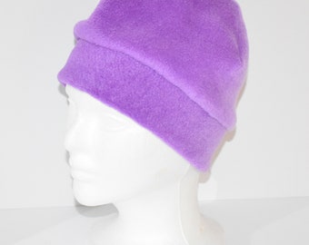 Violet Fleece Beanie Hat With Extra Warmth Band, Variegated Purple, Gift For Her, Gift For Him, Women's Gift, Unisex Gift, Winter Hat