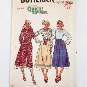 Uncut Butterick 6318 Misses&#39; Blouse & Skirt, Raglan Sleeve, Dirndl Skirt, Size 10, Sewing Pattern, Vintage Pattern, Quick Butterick