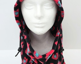 Cheetah Fleece Balaclava, Black & Pink Animal Print, Unisex Winter Neck Gaiter