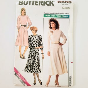 80&#39;s Uncut Butterick 5865 Misses&#39; Dress, Pullover Dress With Flared Skirt, Very Easy Couture, | Sizes 14-16-18 | Vintage Sewing Pattern