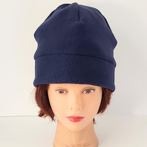 Navy Blue Fleece Beanie Hat With Extra Warmth Band, Gift For Her, Gift For Him, Winter Hat, Unisex Gift, Handmade Gift, Fathers Day Gift