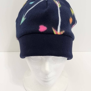 Navy Blue Fleece Beanie Hat With Double Band For Warmth, Winter Hat, Gift For Her, Gift For Him, One Of A Kind, Unique Handmade Gift