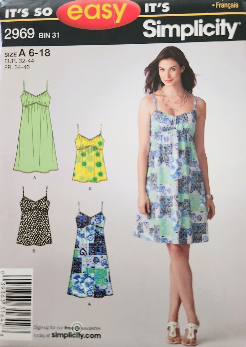 Uncut Simplicity 2969 Misses' Knit Sun Dress Or Top, Spaghetti Straps, Slip Dress, Sizes 6 8 10 12 14 16 18, It's So Easy Sewing Pattern image 6