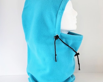 Handmade Turquoise Fleece Balaclava, Unique Adjustable Winter Hat, Adult/Teen, Unisex Gift, Neck Gaiter Warmer