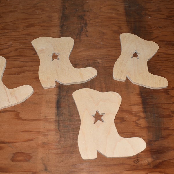 Lone Star Cowboy Boots With Star Cut Outs, Set Of Five, Upcycled Unfinished Wood Boots, Western Boots, Baby Shower, Bedroom Decor