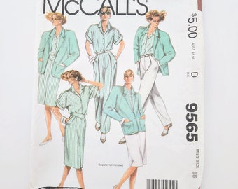 Uncut McCall's 9565 Misses Jacket, Shirt, Skirt And Pants | Loose Fitting Unlined Jacket | Size 18 | The Villager | Vintage Sewing Pattern