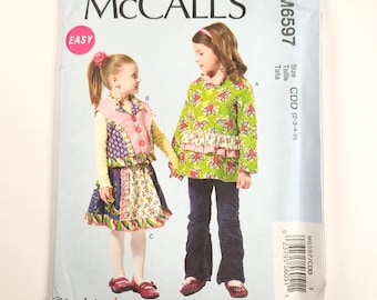 McCall's 6597 Children's Lined Jacket And Vest, Skirt, Easy Sewing Pattern, Sizes 2-5