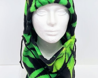 Marijuana Fleece Balaclava, Black Green Hat, Weed, Leaf, Neck Gaiter Warmer, Winter Hat, Unique Handmade Gift