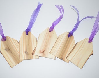 Unique Purple Gift Tag Set Western Red Cedar Branch, Tree Slice Tag, Set Of Five, Rustic Gift Tags, All Occasion Gift Tags, Wooden Gift Tags