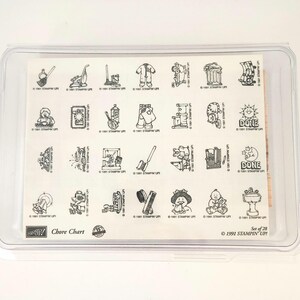 雑用チャート スタンプインアップ コレクション 28個のゴム製スタンプセット、ヴィンテージ スタンプインアップ セット、小さなスタンプ、スクラップブッキング、未使用スタンプ、子供の雑用