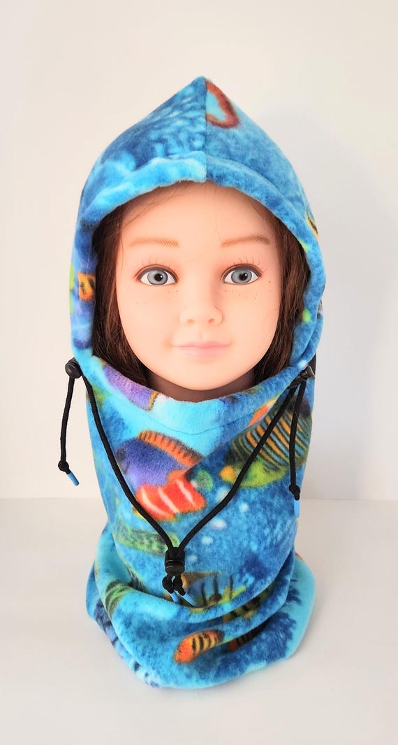 Kids Aqua Tropical Fish Fleece Balaclava: Youth Winter Hat