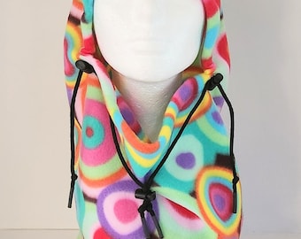 Handmade Green Circles Balaclava Fleece Winter Hat, Unisex Adult/Teen, Neck Gaiter, Neck Warmer, Unique Gift
